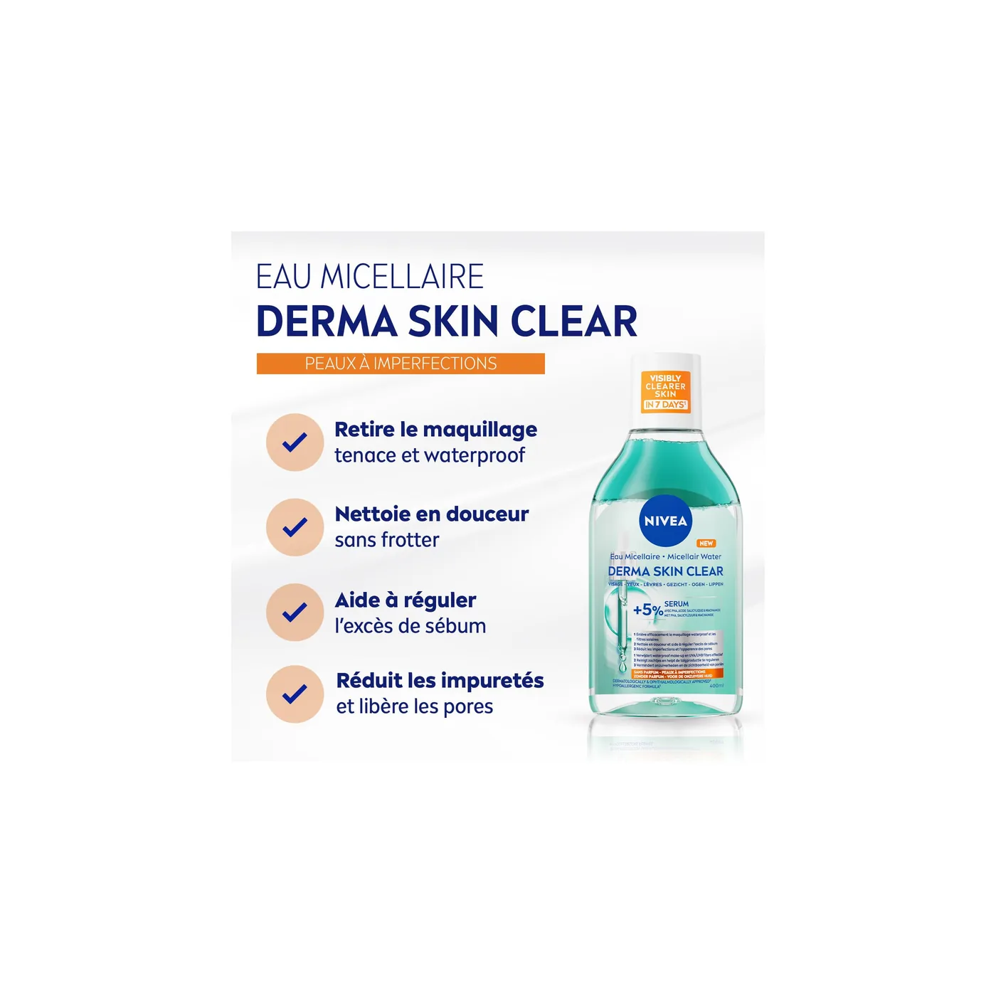 Nivea - Derma Skin Clear - Visage - 400ml - Eau micellaire purifiante – vue 2