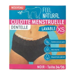 Feel Natural - Flux légers à moyens-Noir - Culotte menstruelle dentelle