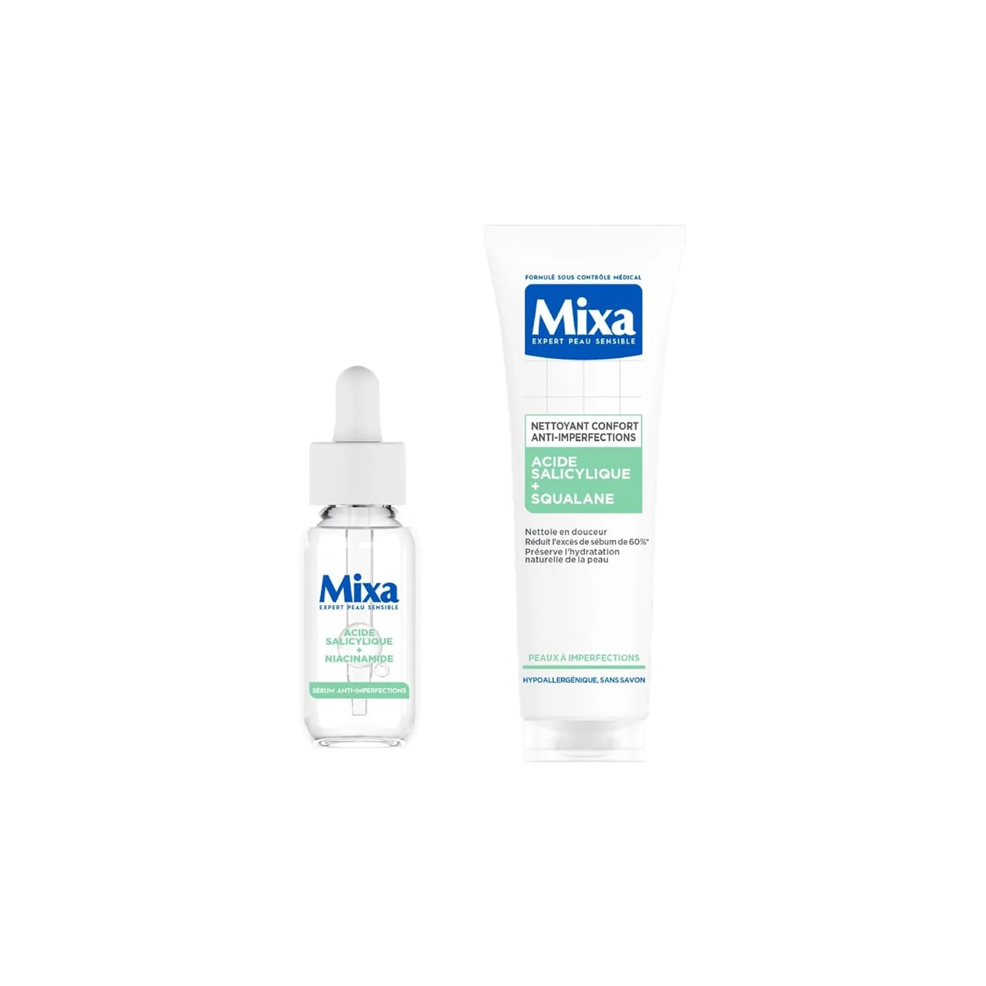 Mixa - Acide salicylique & Niacinamide - Visage - 2 produits - 1 nettoyant & 1 Concentré de soin anti-imperfections